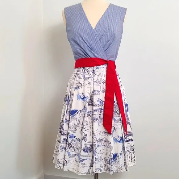 Chetta B Woman's Summer Paris Print Fit & Flare Dress/ Size 10 - Picture 14 of 14